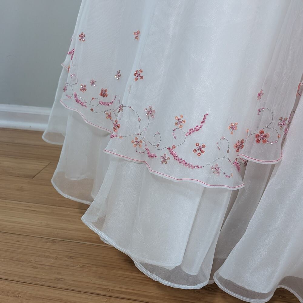 Vintage Alyce Prom Dress Maxi Gown 6 White Pink Y2K Princess Wedding Coquette - Picture 5 of 16